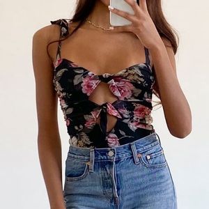 New Lulus Keep Blooming Floral Mesh Bodysuit